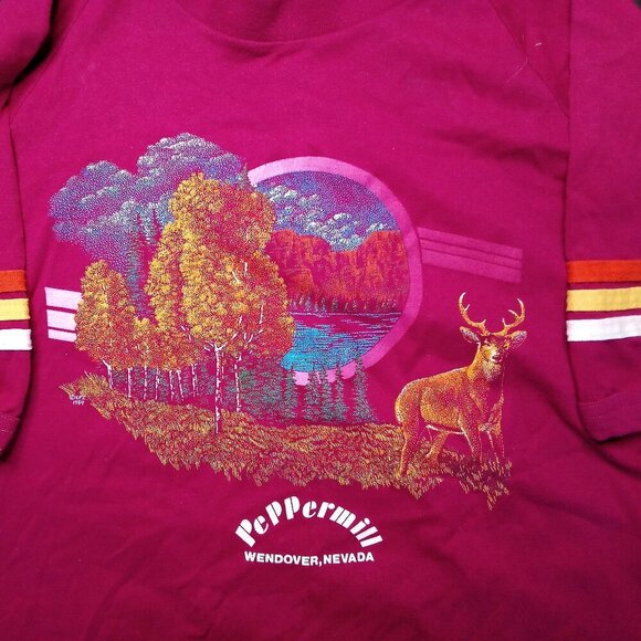 Vintage 80s Deer Buck Peppermill Wendover Nevada Raglan T-Shirt - Picture 1 of 6
